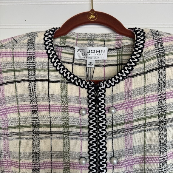 NWT ST. JOHN Knits Cream Black JACKET Siz 10 Suit Blazer Multicolor Plaid - Picture 2 of 11